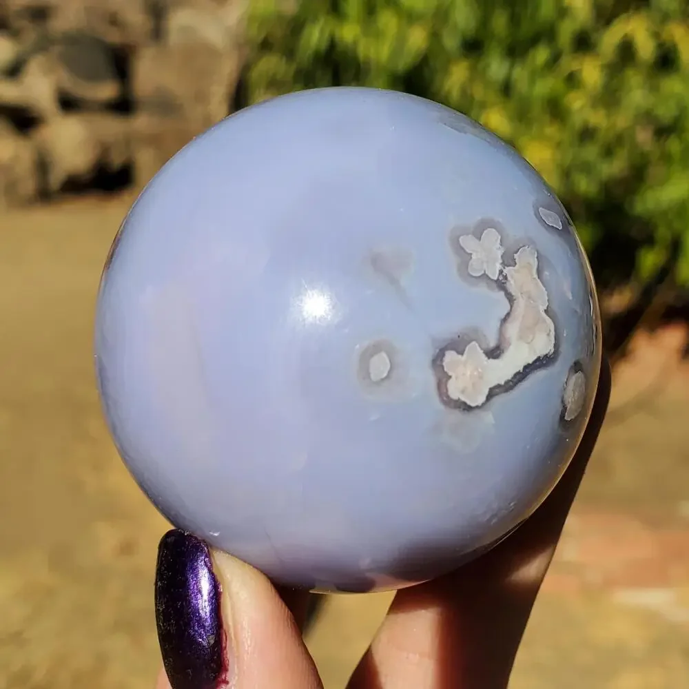 Light Blue Flower Agate Crystal Stone Sphere 180 grams 51 mm